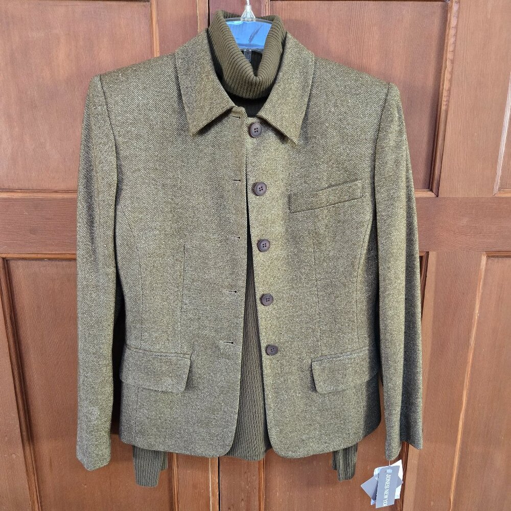 Jones New York Tweed Blazer Size 6 AND Turtleneck Sweater Size Small Olive Green
